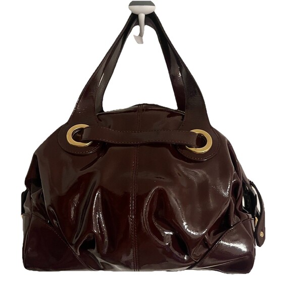 Francesco Biasia Burgundy Patent Leather Top Handle Satchel Double Handle Purse - Picture 3 of 10